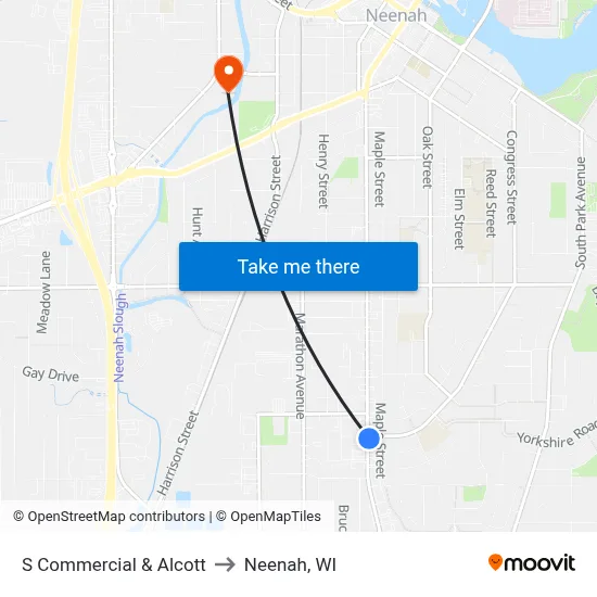 S Commercial & Alcott to Neenah, WI map