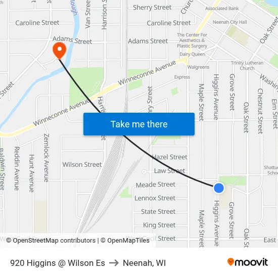 920 Higgins @ Wilson Es to Neenah, WI map