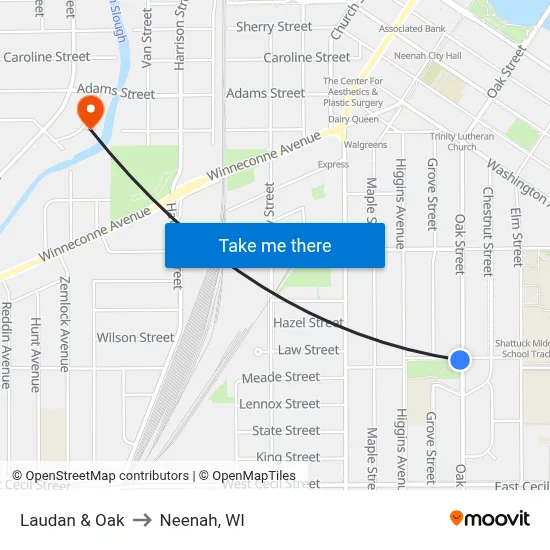 Laudan & Oak to Neenah, WI map