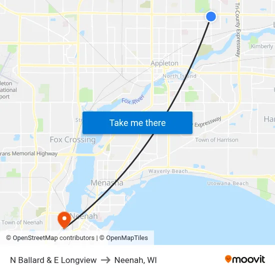 N Ballard & E Longview to Neenah, WI map