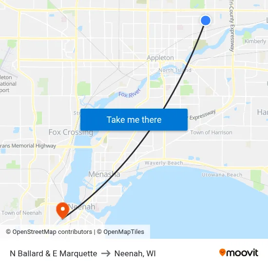 N Ballard & E Marquette to Neenah, WI map