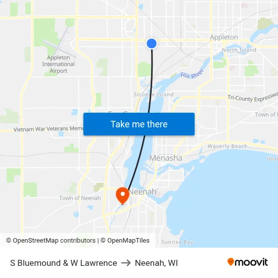 S Bluemound & W Lawrence to Neenah, WI map