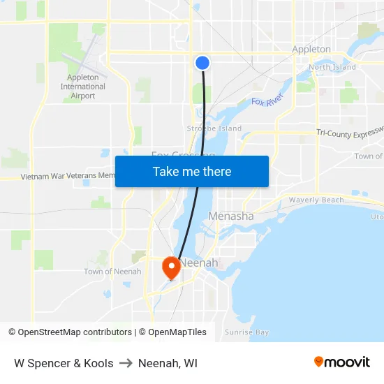 W Spencer & Kools to Neenah, WI map