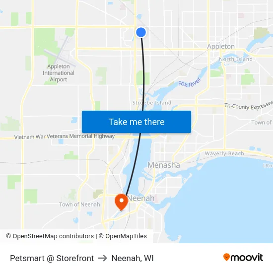 Petsmart @ Storefront to Neenah, WI map