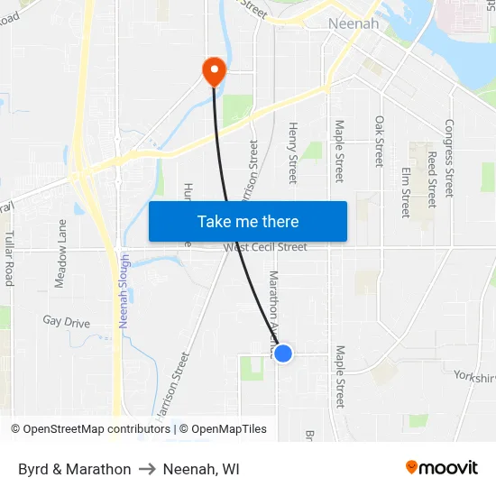 Byrd & Marathon to Neenah, WI map