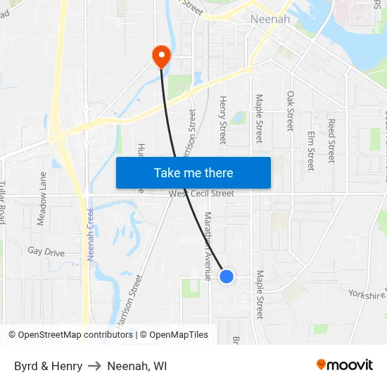 Byrd & Henry to Neenah, WI map