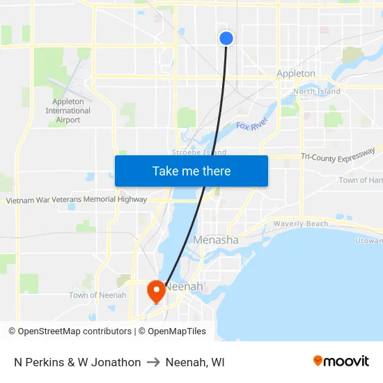 N Perkins & W Jonathon to Neenah, WI map