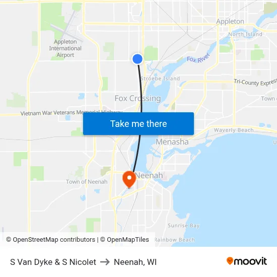 S Van Dyke & S Nicolet to Neenah, WI map
