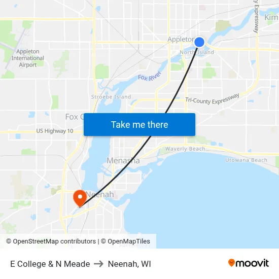 E College & N Meade to Neenah, WI map