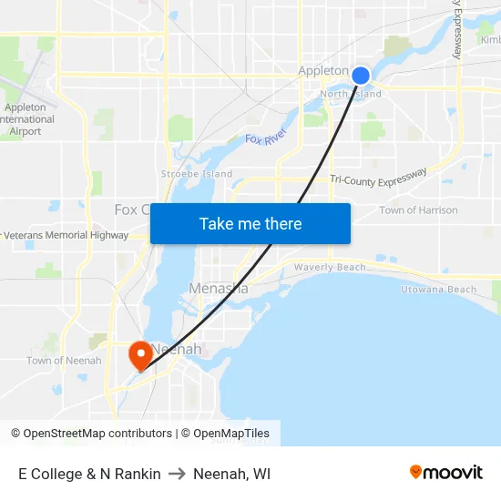 E College & N Rankin to Neenah, WI map