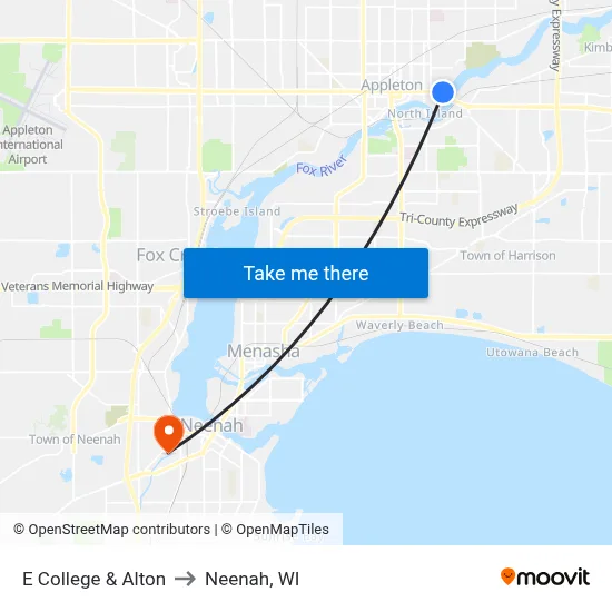 E College & Alton to Neenah, WI map
