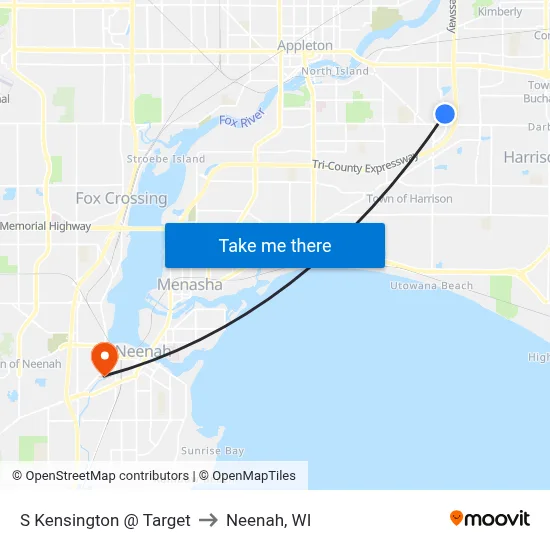 S Kensington @ Target to Neenah, WI map