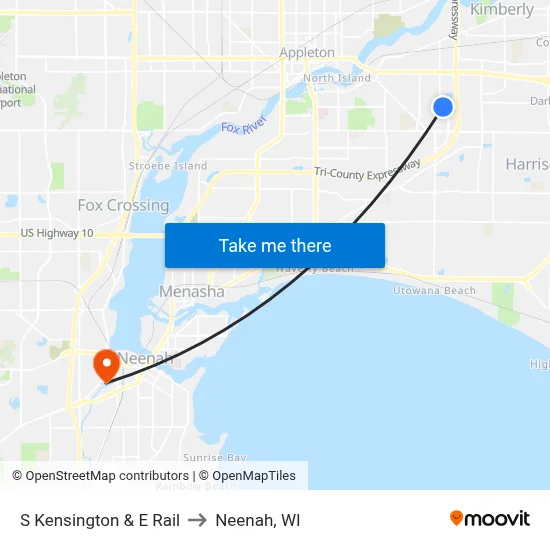 S Kensington & E Rail to Neenah, WI map