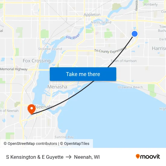 S Kensington & E Guyette to Neenah, WI map