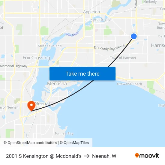 2001 S Kensington @ Mcdonald's to Neenah, WI map