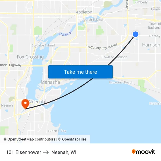 101 Eisenhower to Neenah, WI map