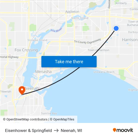 Eisenhower & Springfield to Neenah, WI map