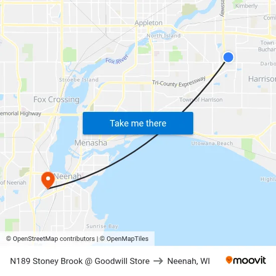 N189 Stoney Brook @ Goodwill Store to Neenah, WI map