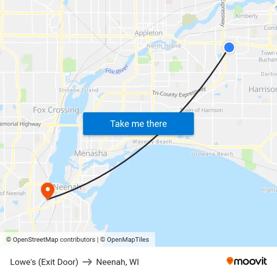 Lowe's (Exit Door) to Neenah, WI map