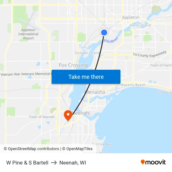 W Pine & S Bartell to Neenah, WI map