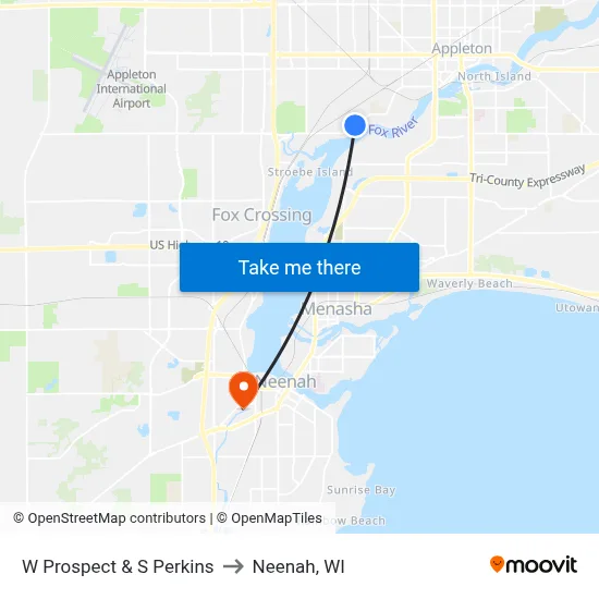 W Prospect & S Perkins to Neenah, WI map