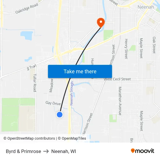 Byrd & Primrose to Neenah, WI map