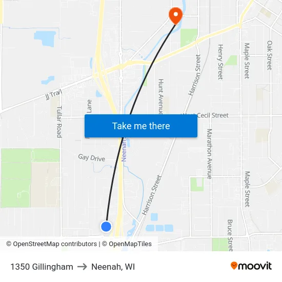 1350 Gillingham to Neenah, WI map