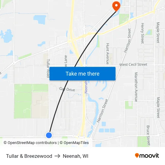 Tullar & Breezewood to Neenah, WI map