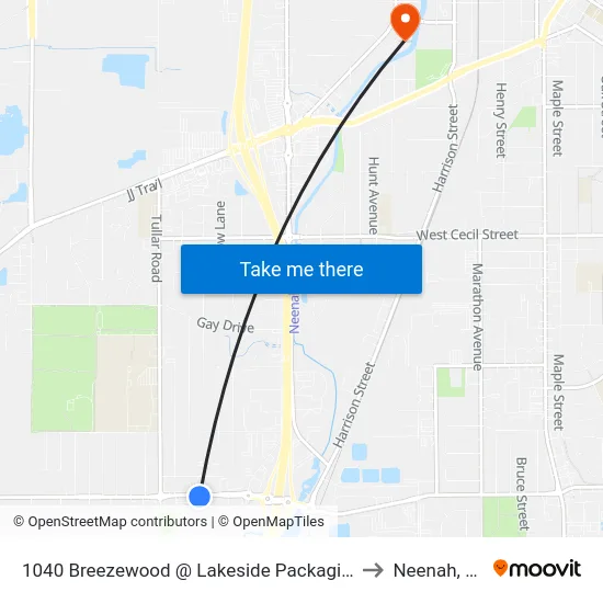 1040 Breezewood @ Lakeside Packaging to Neenah, WI map