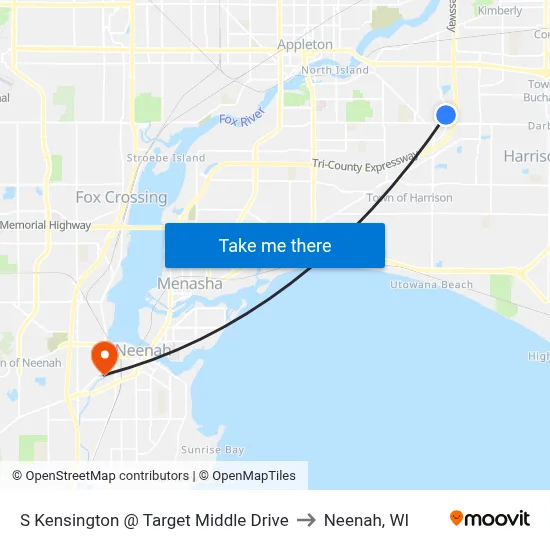 S Kensington @ Target Middle Drive to Neenah, WI map