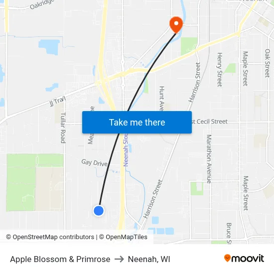 Apple Blossom & Primrose to Neenah, WI map