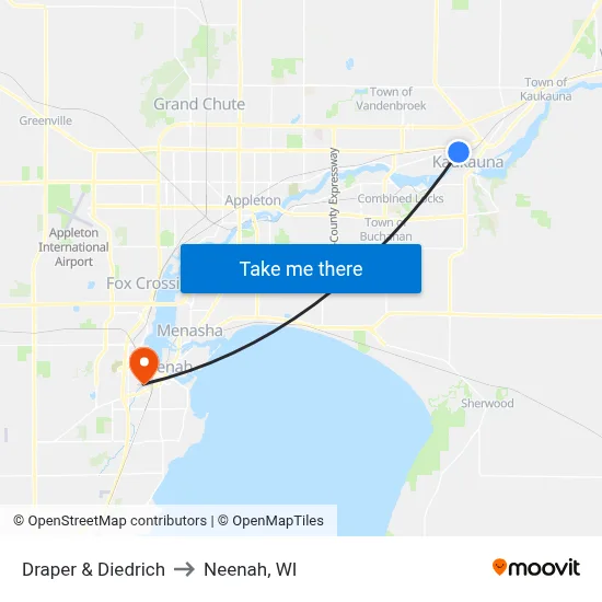 Draper & Diedrich to Neenah, WI map