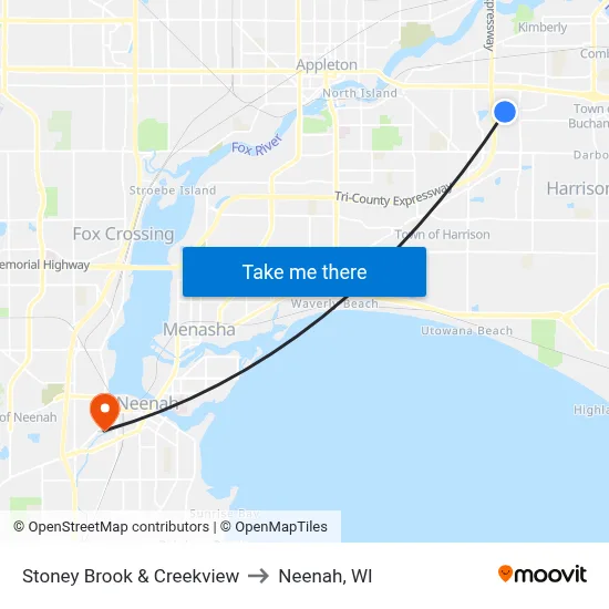 Stoney Brook & Creekview to Neenah, WI map