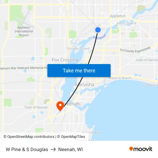 W Pine & S Douglas to Neenah, WI map