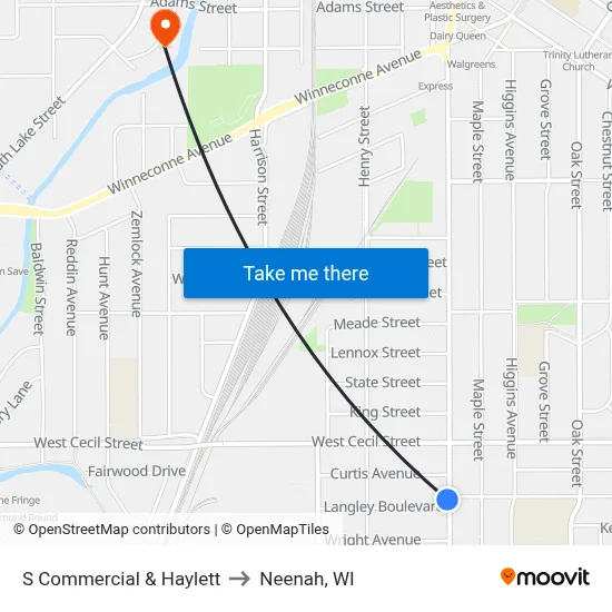 S Commercial & Haylett to Neenah, WI map