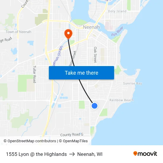 1555 Lyon @ the Highlands to Neenah, WI map