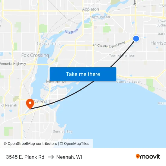 3545 E. Plank Rd. to Neenah, WI map
