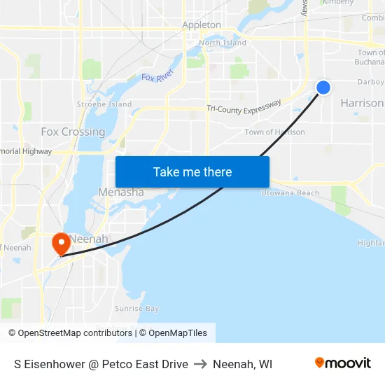 S Eisenhower @ Petco East Drive to Neenah, WI map
