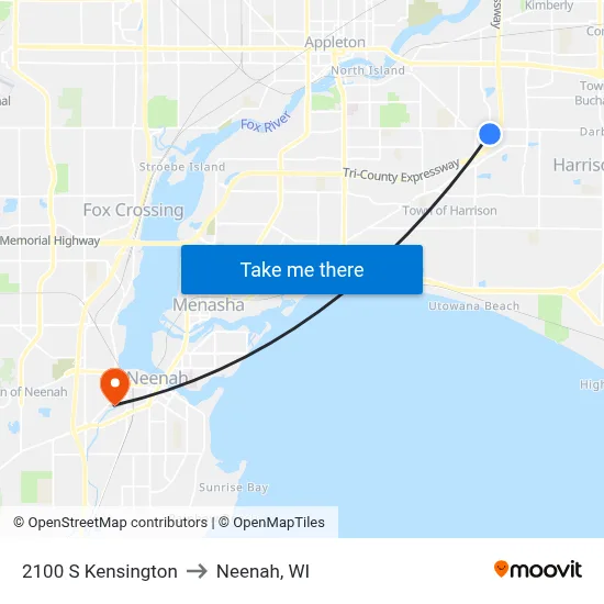2100 S Kensington to Neenah, WI map