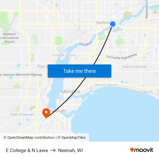 E College & N Lawe to Neenah, WI map