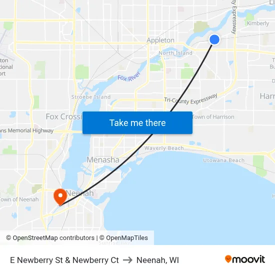 E Newberry St & Newberry Ct to Neenah, WI map