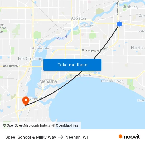 Speel School & Milky Way to Neenah, WI map