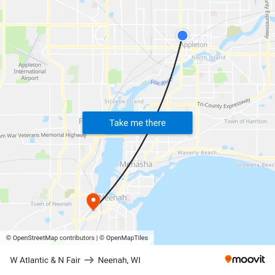 W Atlantic & N Fair to Neenah, WI map