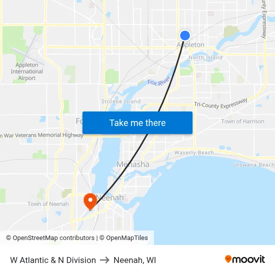 W Atlantic & N Division to Neenah, WI map