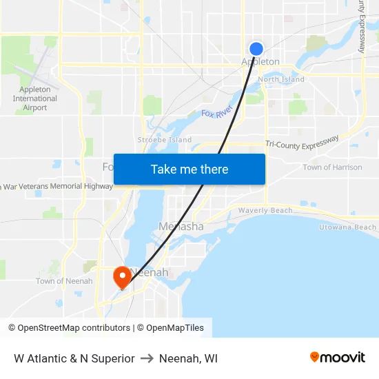 W Atlantic & N Superior to Neenah, WI map