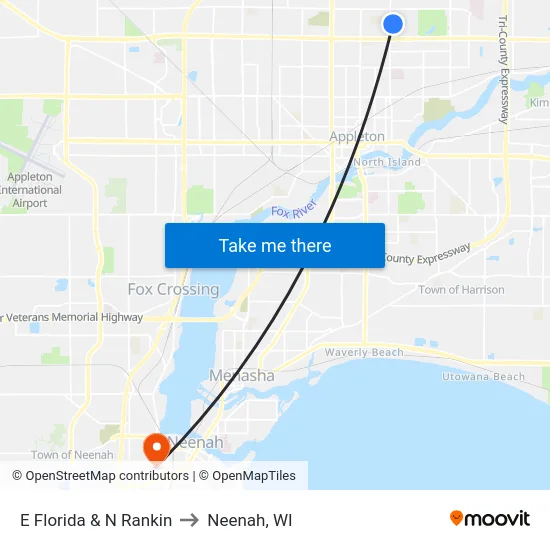 E Florida & N Rankin to Neenah, WI map