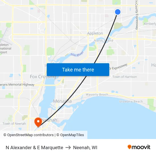 N Alexander & E Marquette to Neenah, WI map