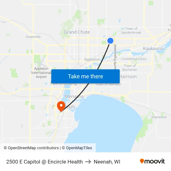 2500 E Capitol @ Encircle Health to Neenah, WI map