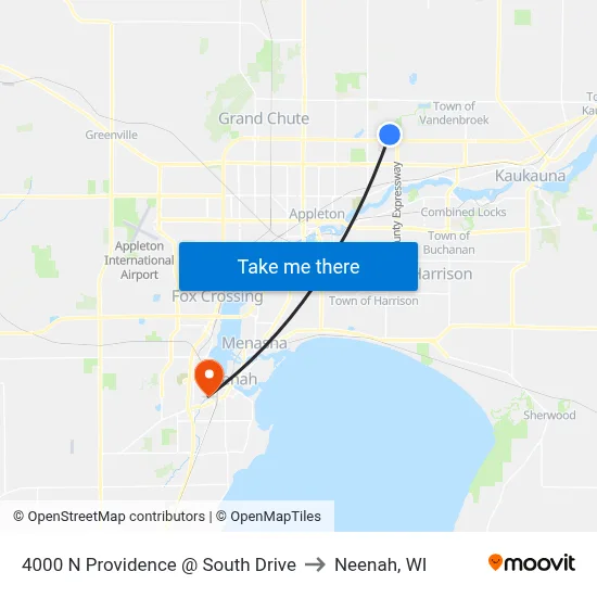 4000 N Providence @ South Drive to Neenah, WI map