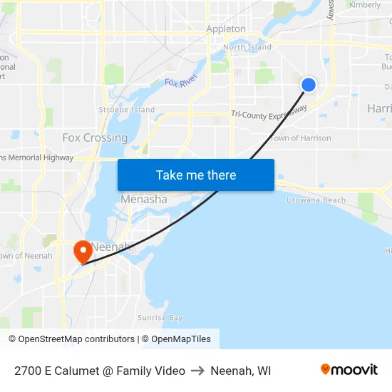 2700 E Calumet @ Family Video to Neenah, WI map